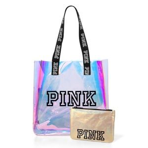 Victorias Secret Pink Iridescent Tote and Pouch